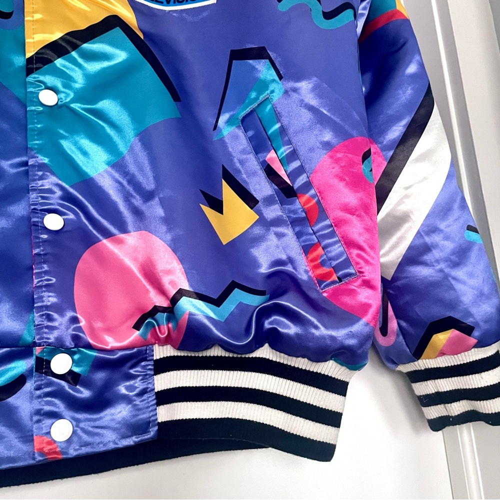Rare!! Vintage 80s 1981 MTV Satin Bomber Jacket Memphis Design Print Unisex - Picture 7 of 13